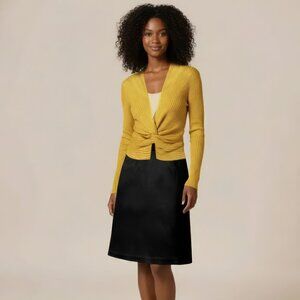 Erika Cavallini Long Sleeves Mustard Rib‑Кnit Top With Front Knot Size M-L, NWT